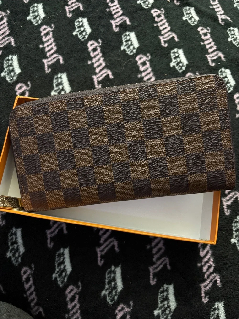 LV Brown Checker Zip Around Wallet